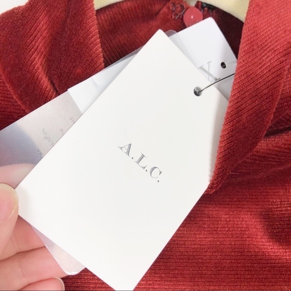 A.L.C. Marcel Ruched Velvet Long Sleeve Mini Dress Sumac Red Cocktail Party - Picture 9 of 10